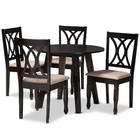 Baxton Studio Millie Sand Upholstered and Dark Brown Wood 5-Piece Dining Set 169-9403-10896